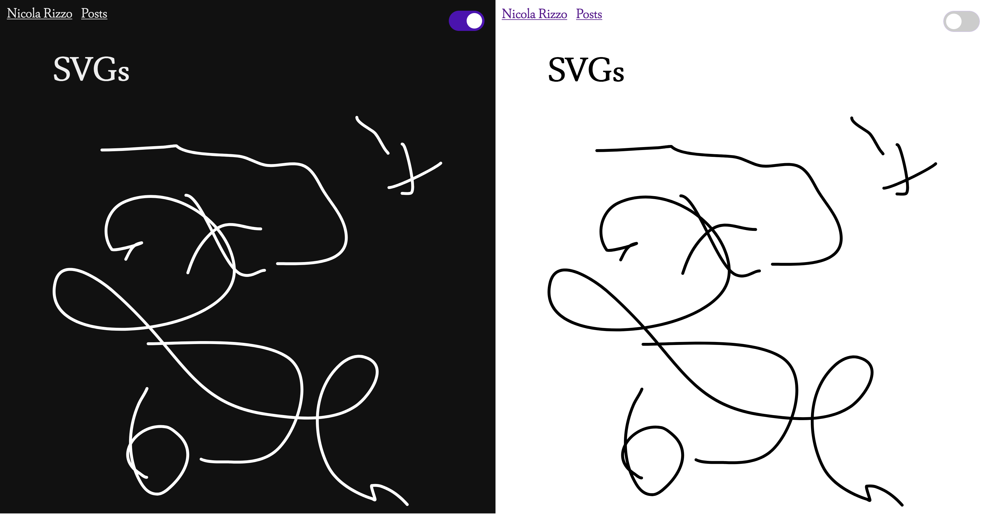 The same SVG file with the dark mode option enabled and disabled